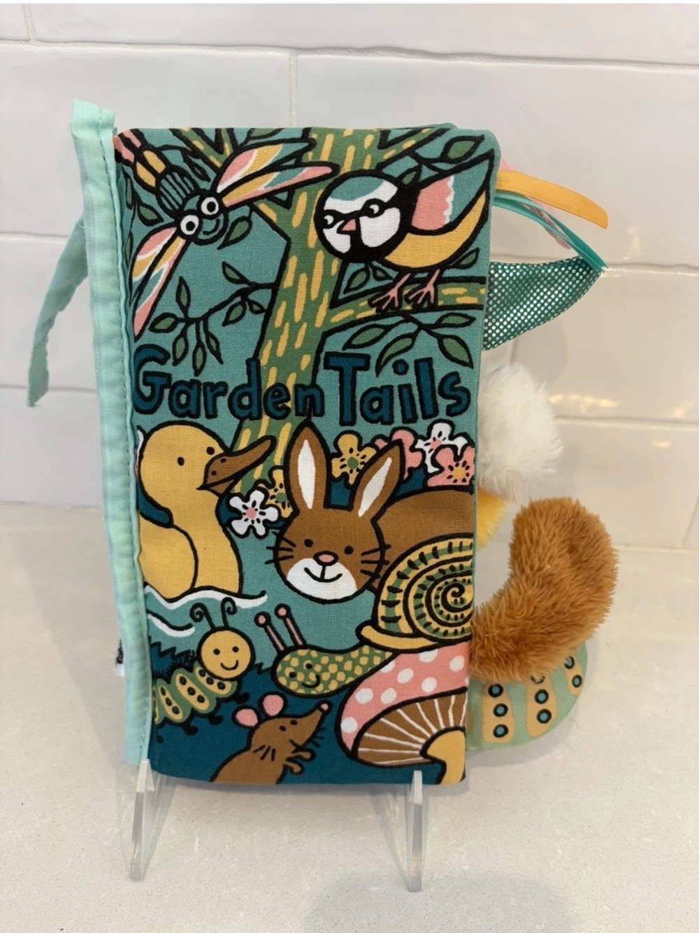 JellyCat Garden Tails Infant Activity Toy Soft Crinkle Sensory Plush Book